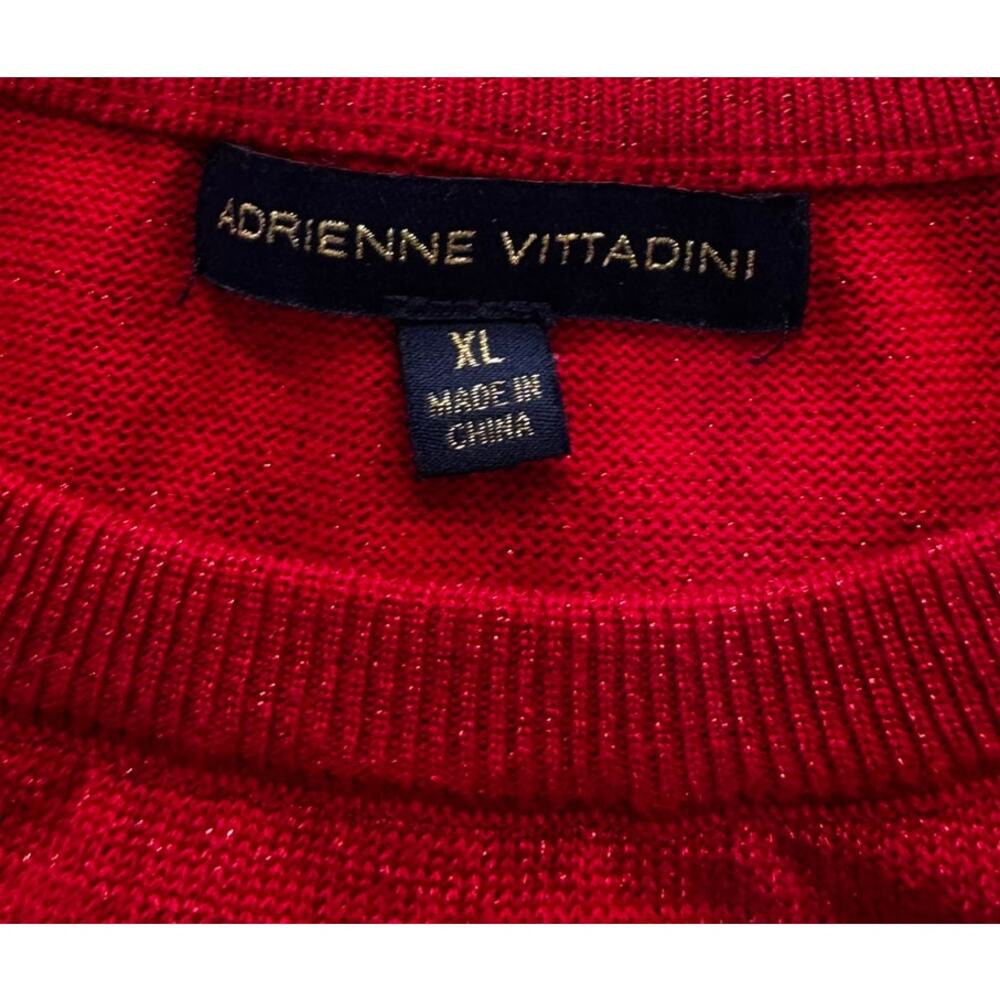 Adrienne Vittadini Womens XL Red Metallic Fleck Crewneck Sweater - Picture 2 of 8